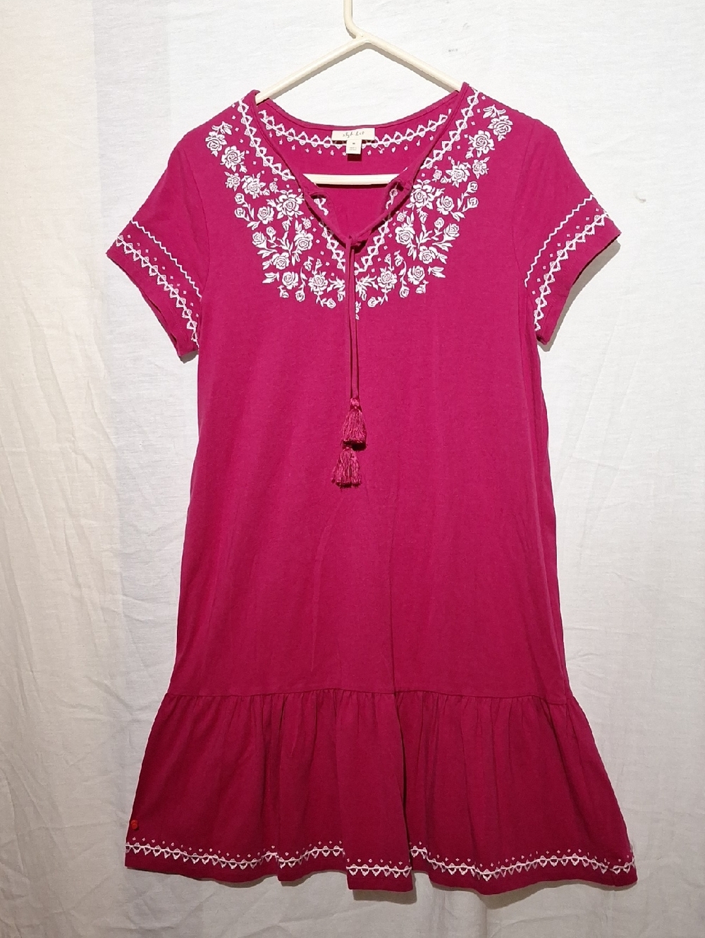 Style & Co. Fuchsia Boho Embroidered V-Neck Midi Dress